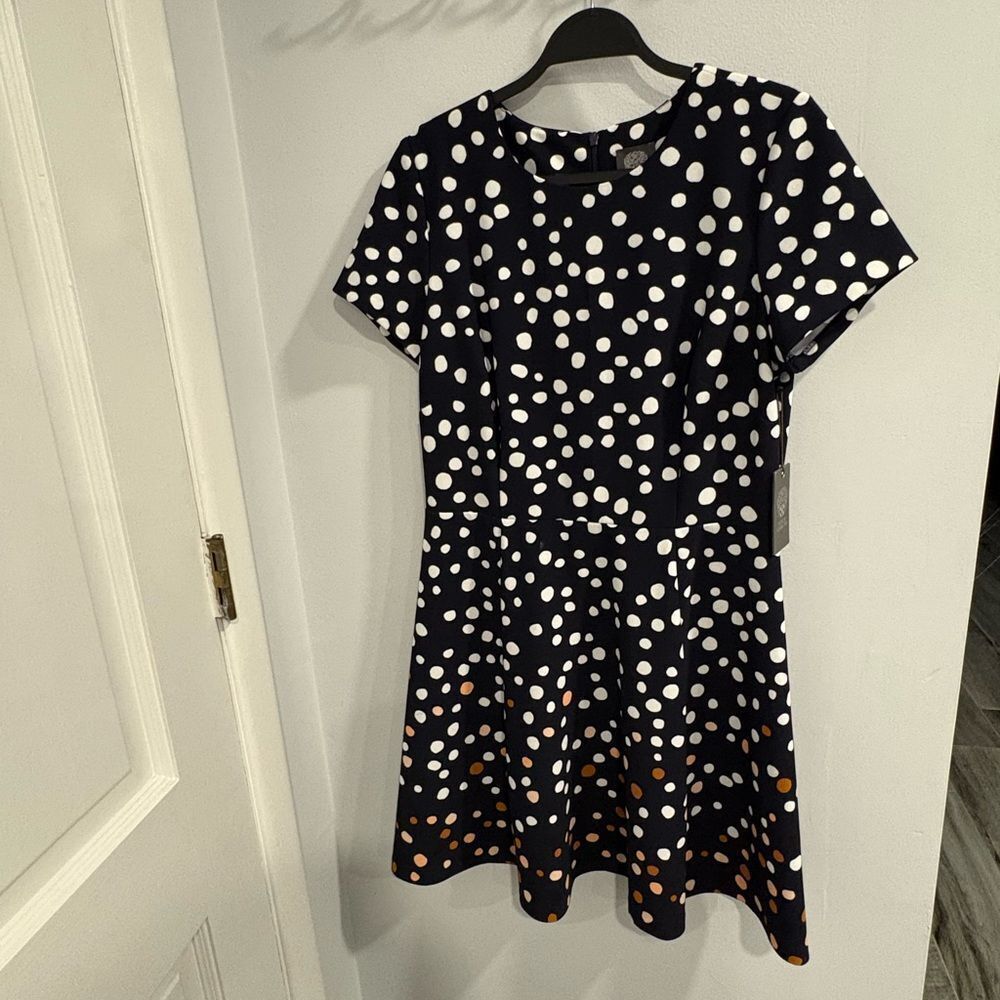 Vince Camuto Navy And White Classic Polka Dot Midi Dress